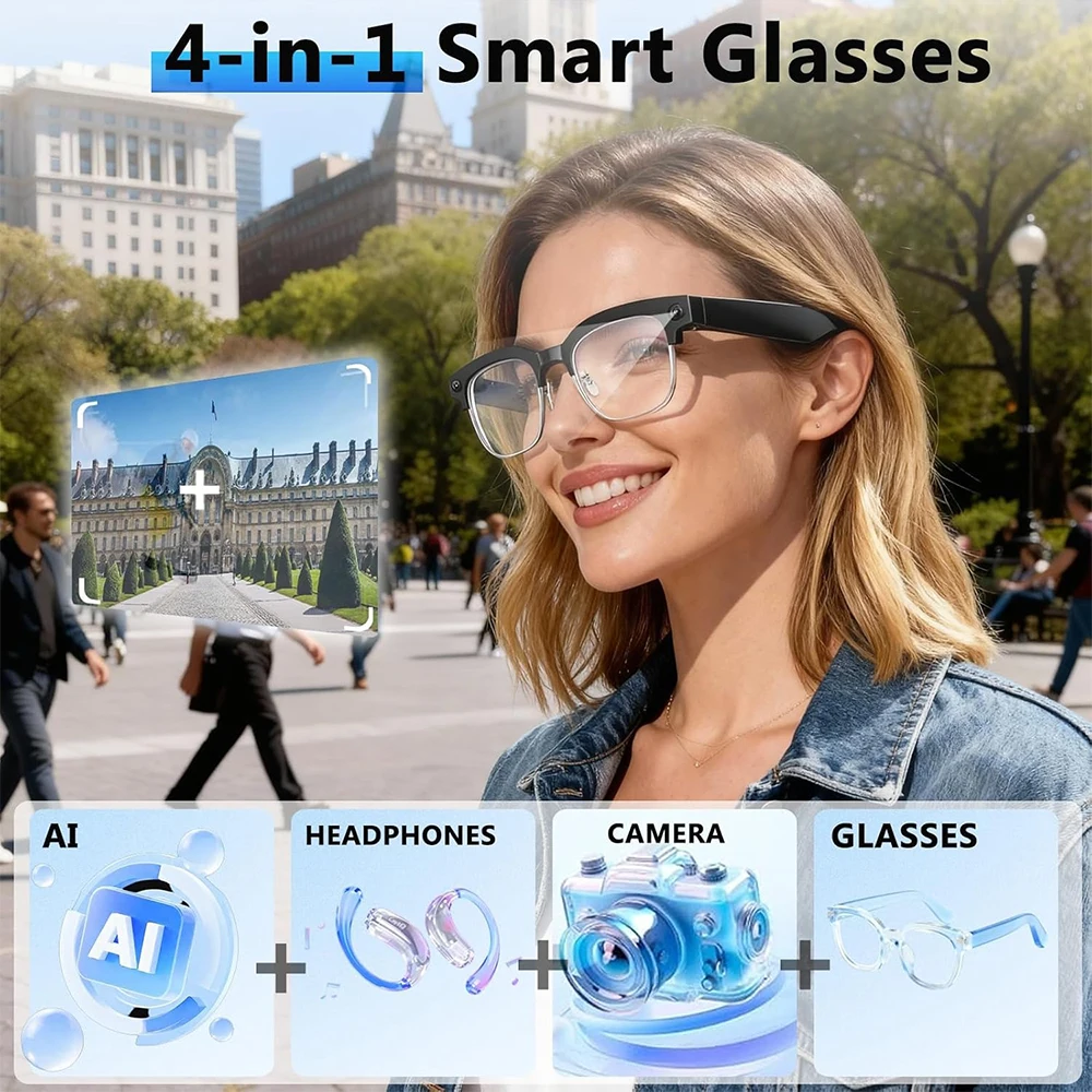 4K Smart AI Glasses 8MP Camera - Smart Glasses Lens ulasan dan harga